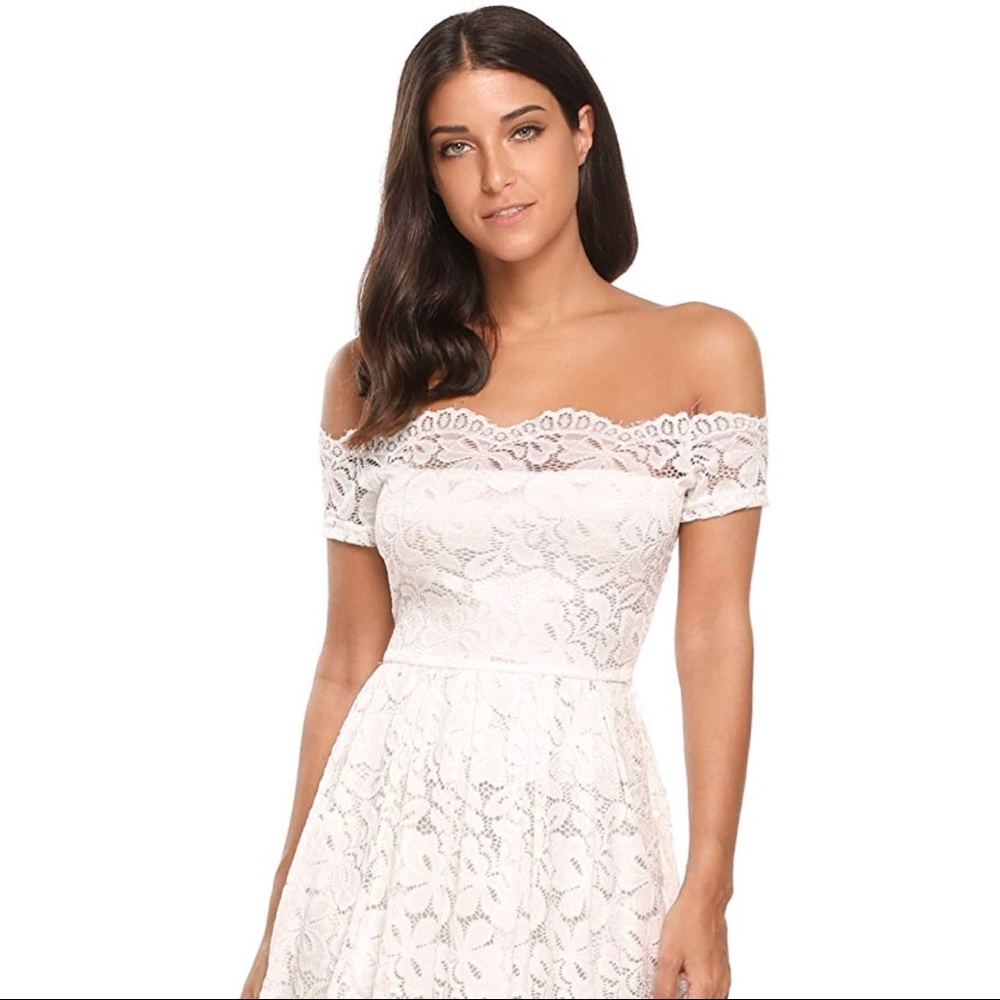 Lace Off Shoulder Cocktail Formal Swing Dress